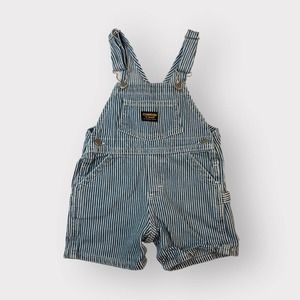 VTG Oshkosh Baby Boys Overalls Cargo 18m Classic Denim Striped Shorts Shortalls